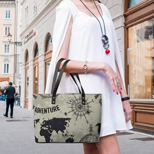 Womens Handbag Vintage World Map Leather Tote Bag Top Handle Satchel Bags For Lady