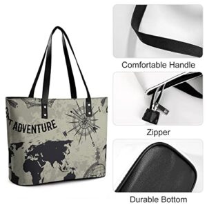 Womens Handbag Vintage World Map Leather Tote Bag Top Handle Satchel Bags For Lady