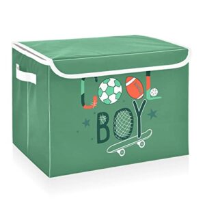 cataku cool football sport storage bins with lids and handles, fabric large storage container cube basket with lid decorative storage boxes for organizing clothes