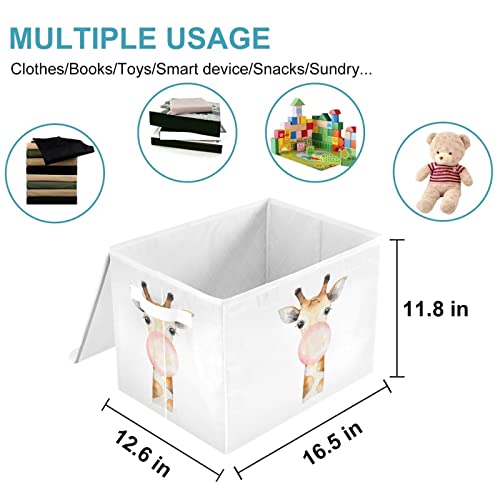 CaTaKu Giraffe Cartoon Cute Storage Bins with Lids and Handles, Fabric Large Storage Container Cube Basket with Lid Decorative Storage Boxes for Organizing Clothes