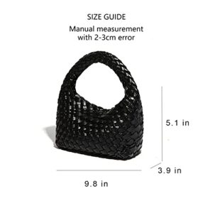 Womens Vegan Leather woven handbags Handmade Beach Bag Top-handle Handbag bottega bag dupes naghedi hobo bags for women (Black)