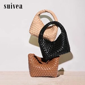 Womens Vegan Leather woven handbags Handmade Beach Bag Top-handle Handbag bottega bag dupes naghedi hobo bags for women (Black)