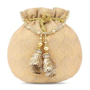 aheli rose gold potli bags for women evening bag clutch ethnic bride purse with drawstring(p28c)