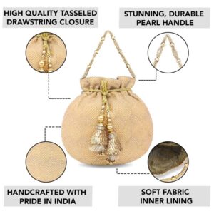 Aheli Rose Gold Potli Bags for Women Evening Bag Clutch Ethnic Bride Purse with Drawstring(P28C)