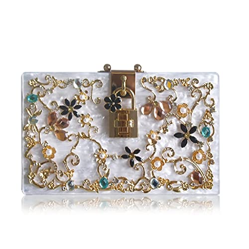 ZLXDP Prom Evening Bag Diamond Flower Clutch Bag Hollow Relief Acrylic Banquet Party Purse Women's Shoulder Bag