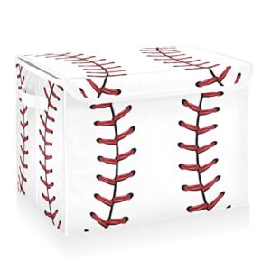 cataku baseball lace print storage bins with lids and handles, fabric large storage container cube basket with lid decorative storage boxes for organizing clothes