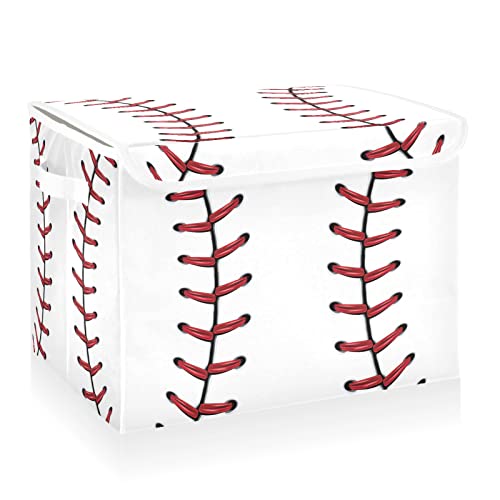 CaTaKu Baseball Lace Print Storage Bins with Lids and Handles, Fabric Large Storage Container Cube Basket with Lid Decorative Storage Boxes for Organizing Clothes