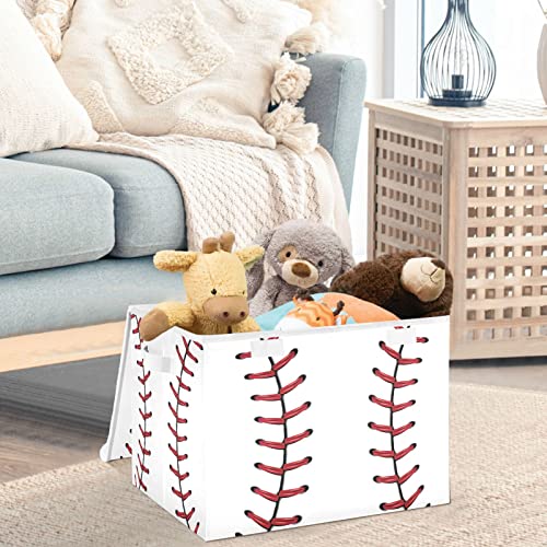 CaTaKu Baseball Lace Print Storage Bins with Lids and Handles, Fabric Large Storage Container Cube Basket with Lid Decorative Storage Boxes for Organizing Clothes