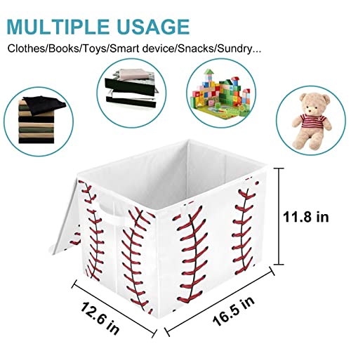 CaTaKu Baseball Lace Print Storage Bins with Lids and Handles, Fabric Large Storage Container Cube Basket with Lid Decorative Storage Boxes for Organizing Clothes