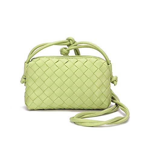 LOVEINT Small Crossbody Shoulder Bags for Women，Hand Woven Leather Clutch Purses Tote Bag Wallet Sling Bag Handbags (Lime color)