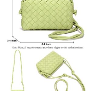 LOVEINT Small Crossbody Shoulder Bags for Women，Hand Woven Leather Clutch Purses Tote Bag Wallet Sling Bag Handbags (Lime color)