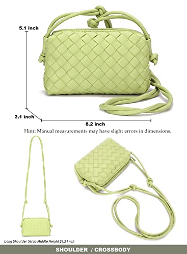 LOVEINT Small Crossbody Shoulder Bags for Women，Hand Woven Leather Clutch Purses Tote Bag Wallet Sling Bag Handbags (Lime color)