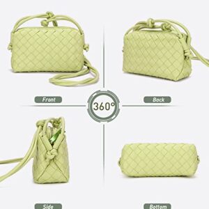 LOVEINT Small Crossbody Shoulder Bags for Women，Hand Woven Leather Clutch Purses Tote Bag Wallet Sling Bag Handbags (Lime color)