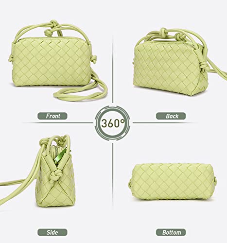 LOVEINT Small Crossbody Shoulder Bags for Women，Hand Woven Leather Clutch Purses Tote Bag Wallet Sling Bag Handbags (Lime color)