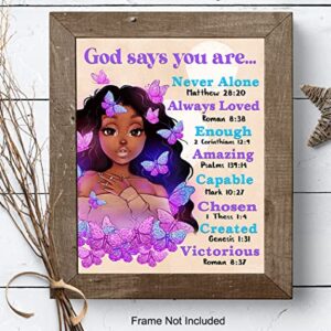 African Americans Wall Art & Decor - God Says You Are - Afro Black Art - Black women Poster - Pink Black Girl Magic - Inspiration Motivation spiritual Religious Christian Scripture - Teen Bedroom