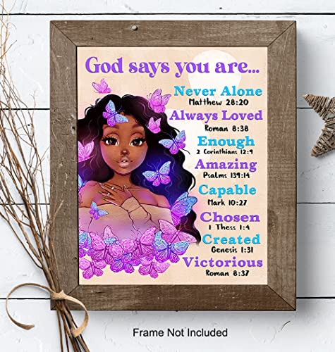 African Americans Wall Art & Decor - God Says You Are - Afro Black Art - Black women Poster - Pink Black Girl Magic - Inspiration Motivation spiritual Religious Christian Scripture - Teen Bedroom