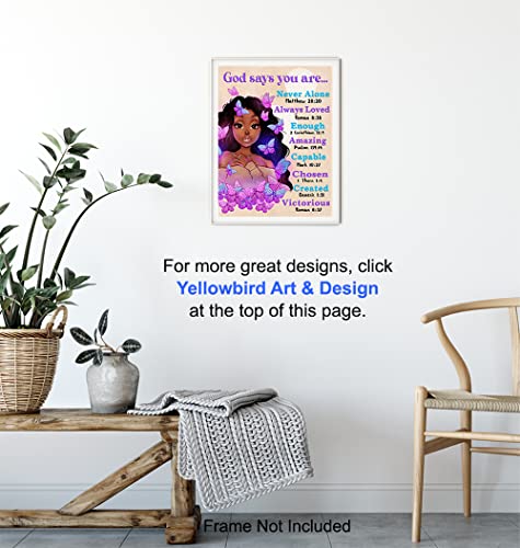 African Americans Wall Art & Decor - God Says You Are - Afro Black Art - Black women Poster - Pink Black Girl Magic - Inspiration Motivation spiritual Religious Christian Scripture - Teen Bedroom