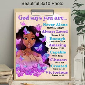 African Americans Wall Art & Decor - God Says You Are - Afro Black Art - Black women Poster - Pink Black Girl Magic - Inspiration Motivation spiritual Religious Christian Scripture - Teen Bedroom