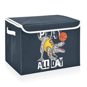 cataku basketball dinosaur storage bins with lids and handles, fabric large storage container cube basket with lid decorative storage boxes for organizing clothes