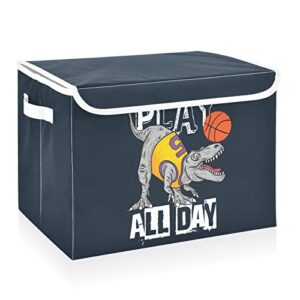 CaTaKu Basketball Dinosaur Storage Bins with Lids and Handles, Fabric Large Storage Container Cube Basket with Lid Decorative Storage Boxes for Organizing Clothes