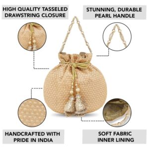 Aheli Rose Gold Potli Bags for Women Evening Bag Clutch Ethnic Bride Purse with Drawstring(P08C)