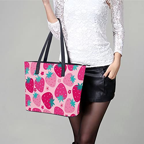 Womens Handbag Strawberry Patterns Leather Tote Bag Top Handle Satchel Bags For Lady