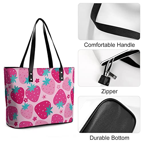 Womens Handbag Strawberry Patterns Leather Tote Bag Top Handle Satchel Bags For Lady