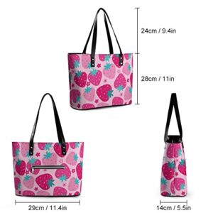 Womens Handbag Strawberry Patterns Leather Tote Bag Top Handle Satchel Bags For Lady