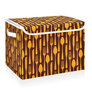cataku orange knifes storage bins with lids and handles, fabric large storage container cube basket with lid decorative storage boxes for organizing clothes