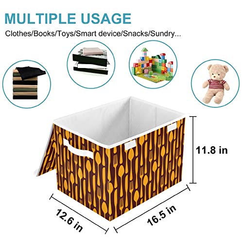 CaTaKu Orange Knifes Storage Bins with Lids and Handles, Fabric Large Storage Container Cube Basket with Lid Decorative Storage Boxes for Organizing Clothes