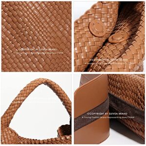 Womens Vegan Leather woven handbags Handmade Beach Bag Top-handle Handbag bottega bag dupes naghedi hobo bags for women (Apricot)