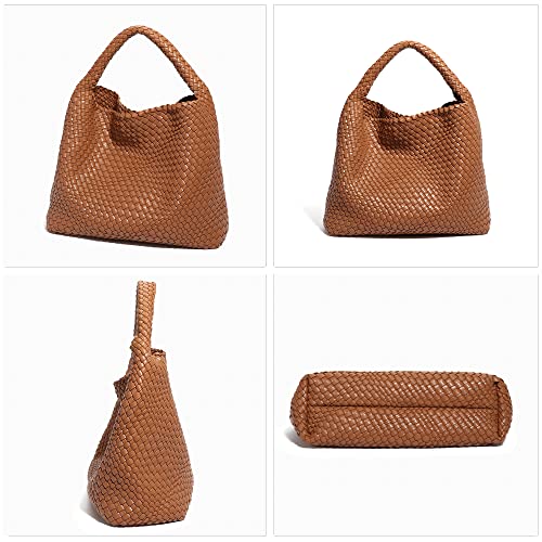 Womens Vegan Leather woven handbags Handmade Beach Bag Top-handle Handbag bottega bag dupes naghedi hobo bags for women (Apricot)