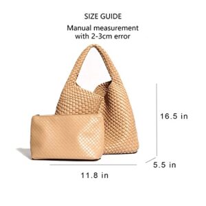 Womens Vegan Leather woven handbags Handmade Beach Bag Top-handle Handbag bottega bag dupes naghedi hobo bags for women (Apricot)