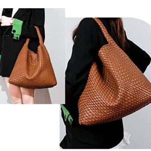 Womens Vegan Leather woven handbags Handmade Beach Bag Top-handle Handbag bottega bag dupes naghedi hobo bags for women (Apricot)