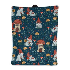 Cute Gnome Mushroom Blanket Super Soft Warm Flannel Throw Blanket Fleece Blanket Throw for Sofa Couch Bed for All Season (Cute Gnome Mushroom , 50"x40")