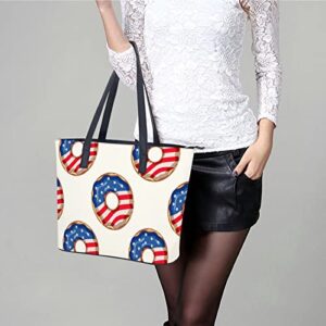 Womens Handbag Donut Pattern American Flag Leather Tote Bag Top Handle Satchel Bags For Lady