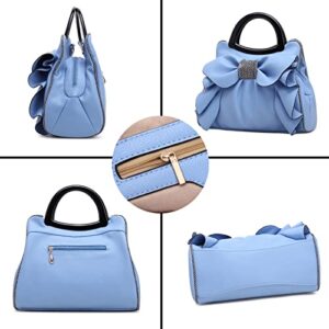 Women Leather Waterproof Bow Knot Top Handle Shoulder with Zipper Bags,Fashion Casual daily use Tote Bag (Rose Red)