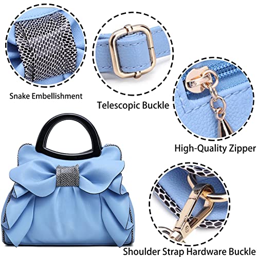 Women Leather Waterproof Bow Knot Top Handle Shoulder with Zipper Bags,Fashion Casual daily use Tote Bag (Rose Red)