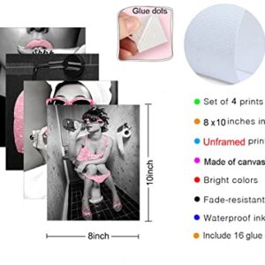 zaixko Bathroom Decor Fashion Women Canvas Prints Pink Wall Decor Black and Pink Pictures for Bathroom Glam Wall Art Canvas Posters Pink Bathroom Decor