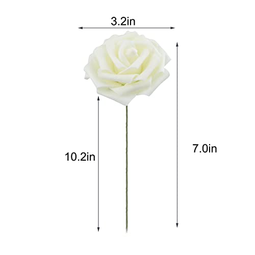 HONGMEIHUI Artificial Flowers Roses - 16 pcs Fake Rose Flowers for Wedding Decorations, Flores Artificiales, Faux Flowes White Roses with Stems for Home Bedroom Party Decor (Ivory)