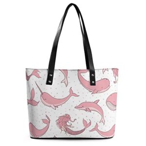 womens handbag narwhals pattern leather tote bag top handle satchel bags for lady