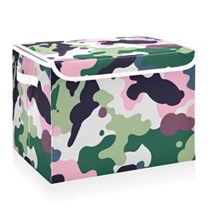 cataku camouflage retro storage bins with lids and handles, fabric large storage container cube basket with lid decorative storage boxes for organizing clothes