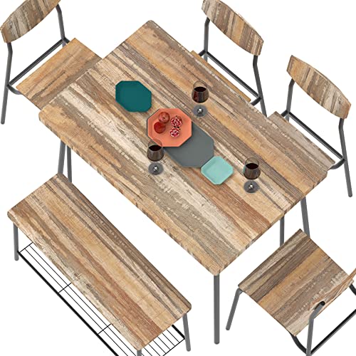 STHOUYN 6 Piece Dinning Table Set for 6, Rectangular Kitchen Table and Chairs Set, Bench, Industrial Metal Frame & Storage Rack, Dining Room, Dinette, Breakfast Nook Small Space (Brown (6 Piece))