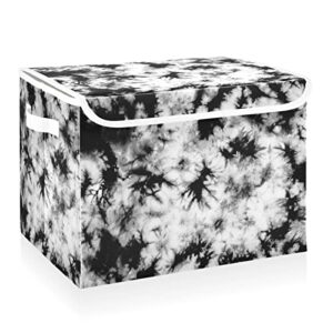 cataku tie dye black storage bins with lids and handles, fabric large storage container cube basket with lid decorative storage boxes for organizing clothes