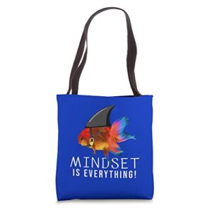 everything is mindset shark vintage fin goldfish tote bag