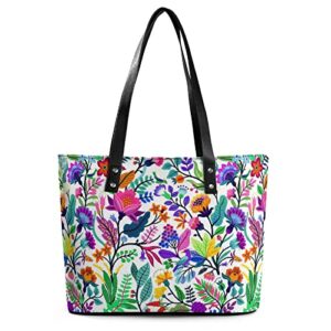 womens handbag flowers leaves prints leather tote bag top handle satchel bags for lady