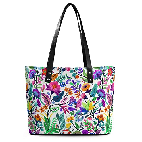 Womens Handbag Flowers Leaves Prints Leather Tote Bag Top Handle Satchel Bags For Lady