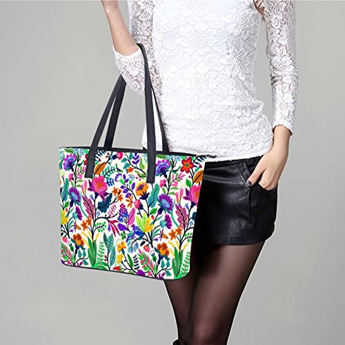 Womens Handbag Flowers Leaves Prints Leather Tote Bag Top Handle Satchel Bags For Lady