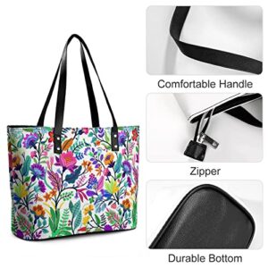 Womens Handbag Flowers Leaves Prints Leather Tote Bag Top Handle Satchel Bags For Lady