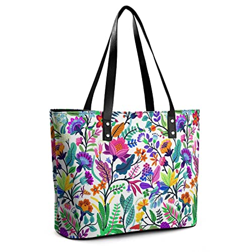 Womens Handbag Flowers Leaves Prints Leather Tote Bag Top Handle Satchel Bags For Lady